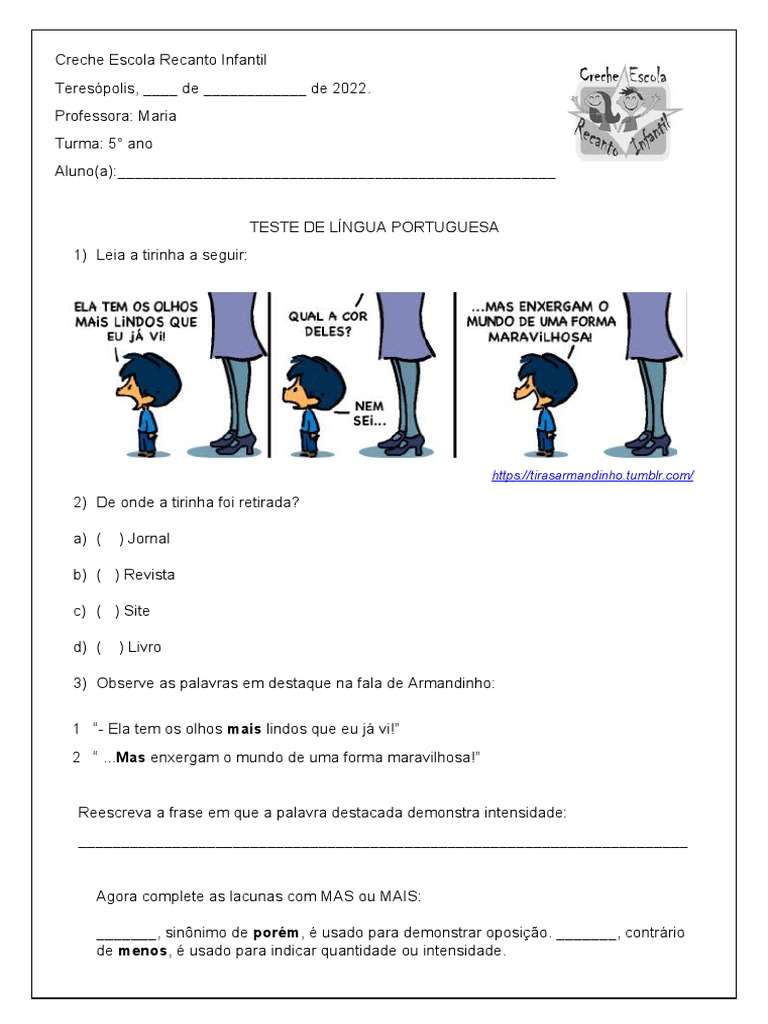 Teste de Língua Portuguesa | PDF