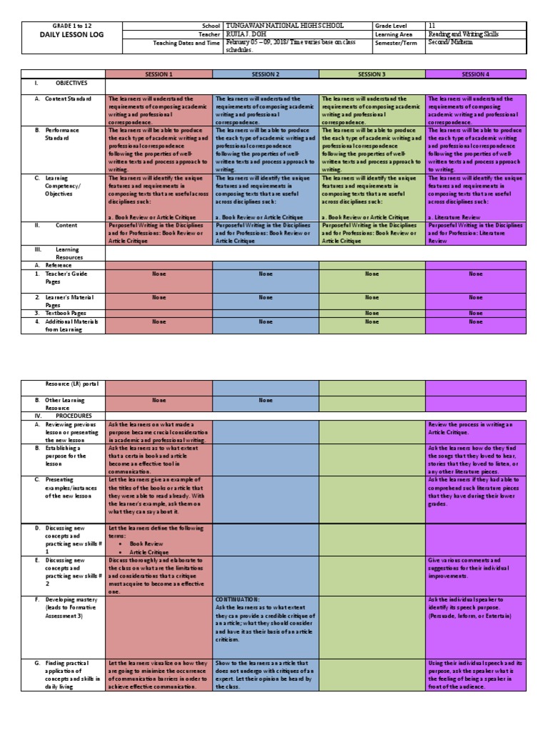 February 0509, 2018 DLL Reading and Writing Skills PDF Learning