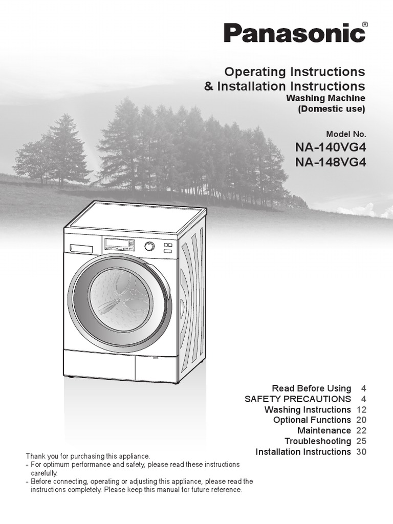 10kg Front Load Panasonic Washing Machine NA 140VG4WAU User Manual ...