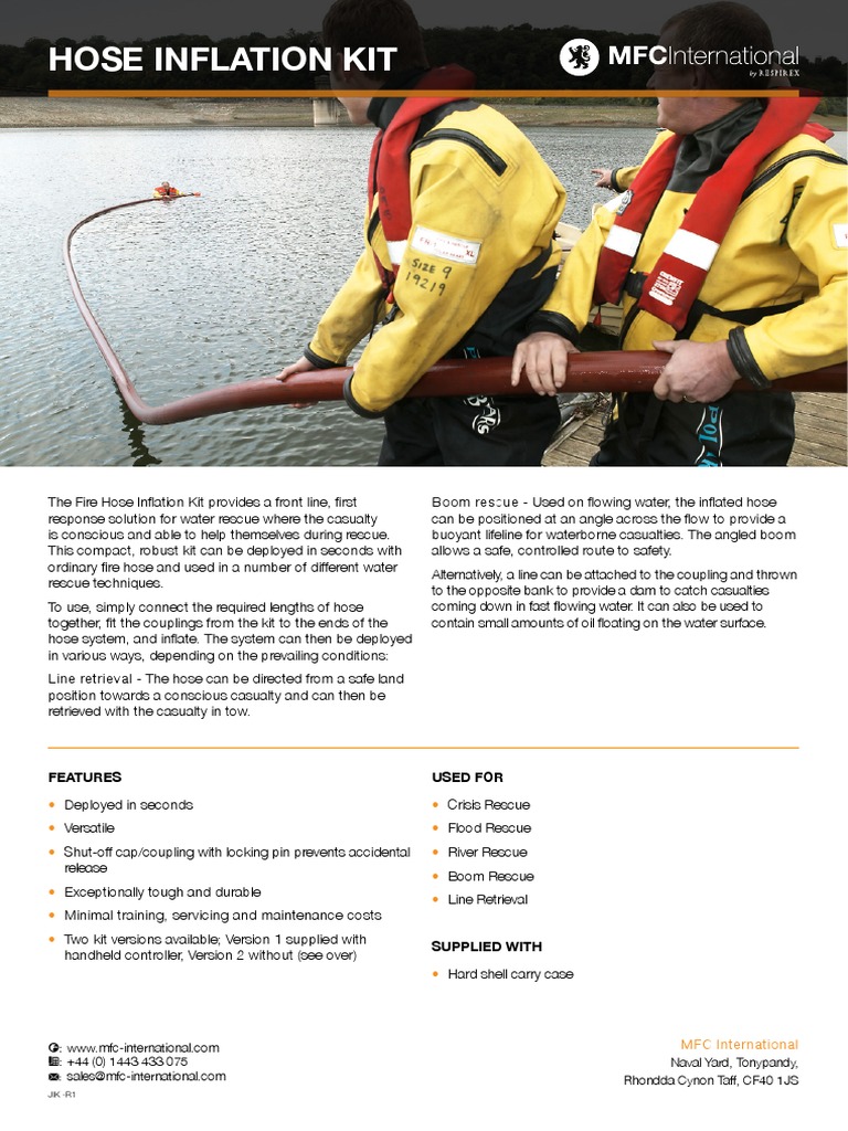 Hose Inflation Kit Sales Sheet PDF Water Mechanical Engineering