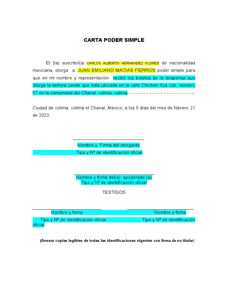 Ejemplo de Carta Poder Simple en México | PDF