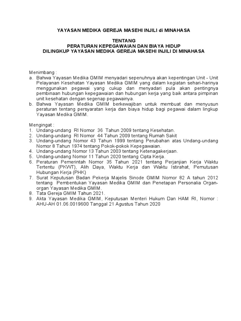 Yayasan medika gmim peraturan kepegawaian tahun 2022 penggabungan pdf