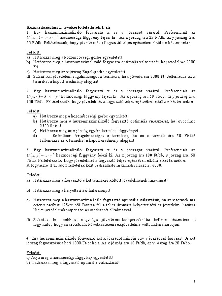 Közg 1 Gyakorló Feladatok 1 ZH - 2016 | PDF