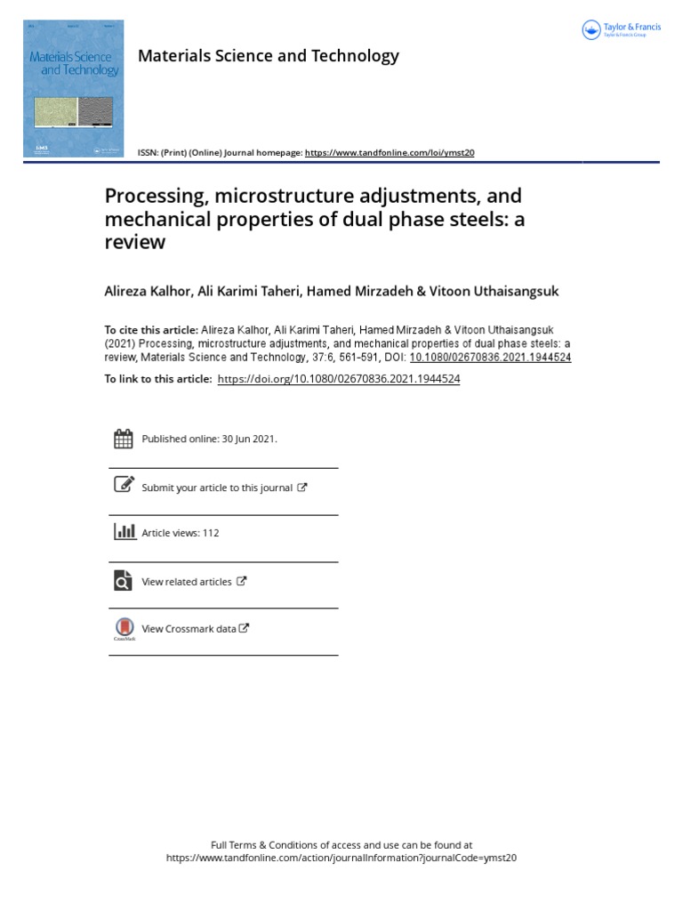 Processing Microstructure Adjustments and Mechanical Properties of Dual ...