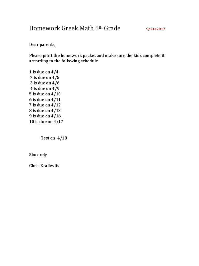 Homework Greek Math 5 Grade PDF Numbers Foot (Unit)