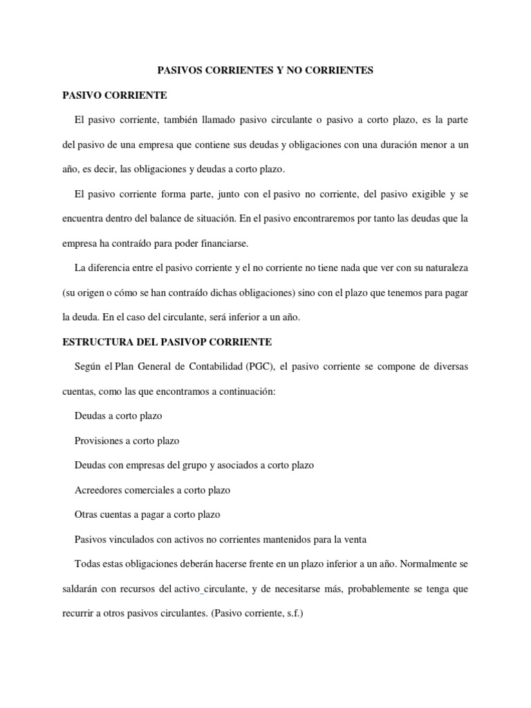 Pasivos Corrientes y No Corrientes | PDF | Contabilidad | Business