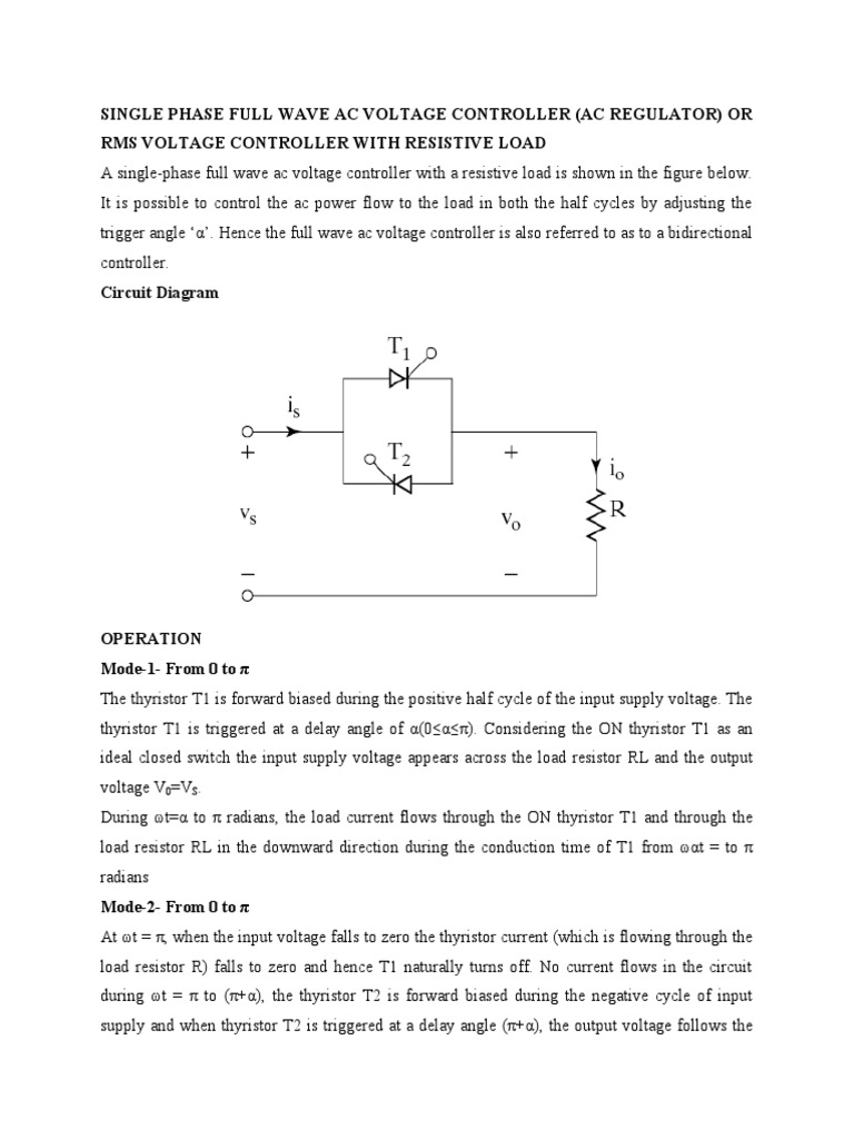 Single Phase Full Wave Ac Voltage Controller (Ac Regulator) or Rms