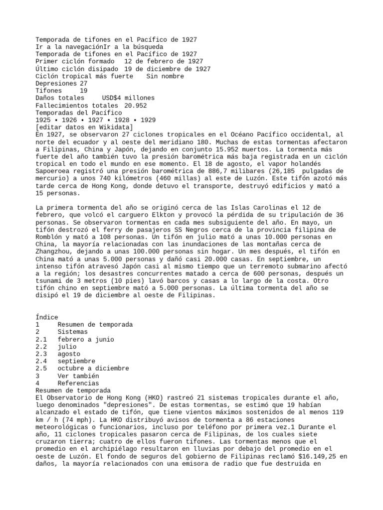 Temporada de Tifones en El Pacífico de 1027 PDF Ciclones tropicales