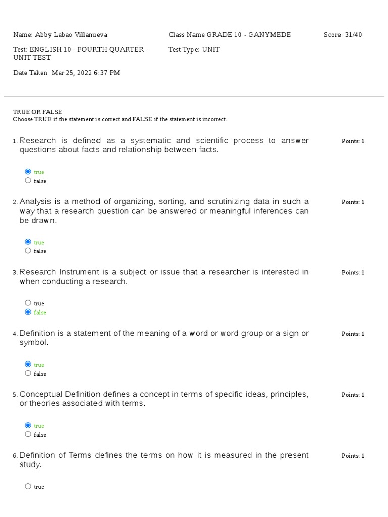 English 10 Unit Test on Research Concepts | PDF | Stress (Mechanics ...
