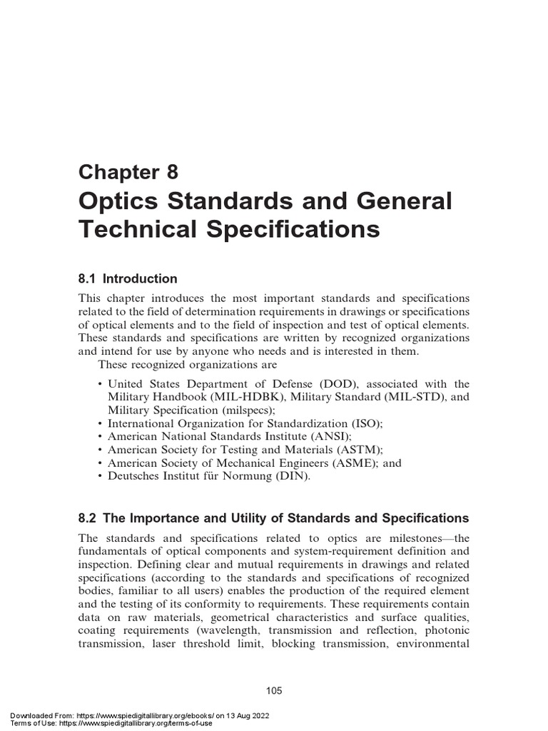 Standards and Specifications in Optics Defining Key Terms and