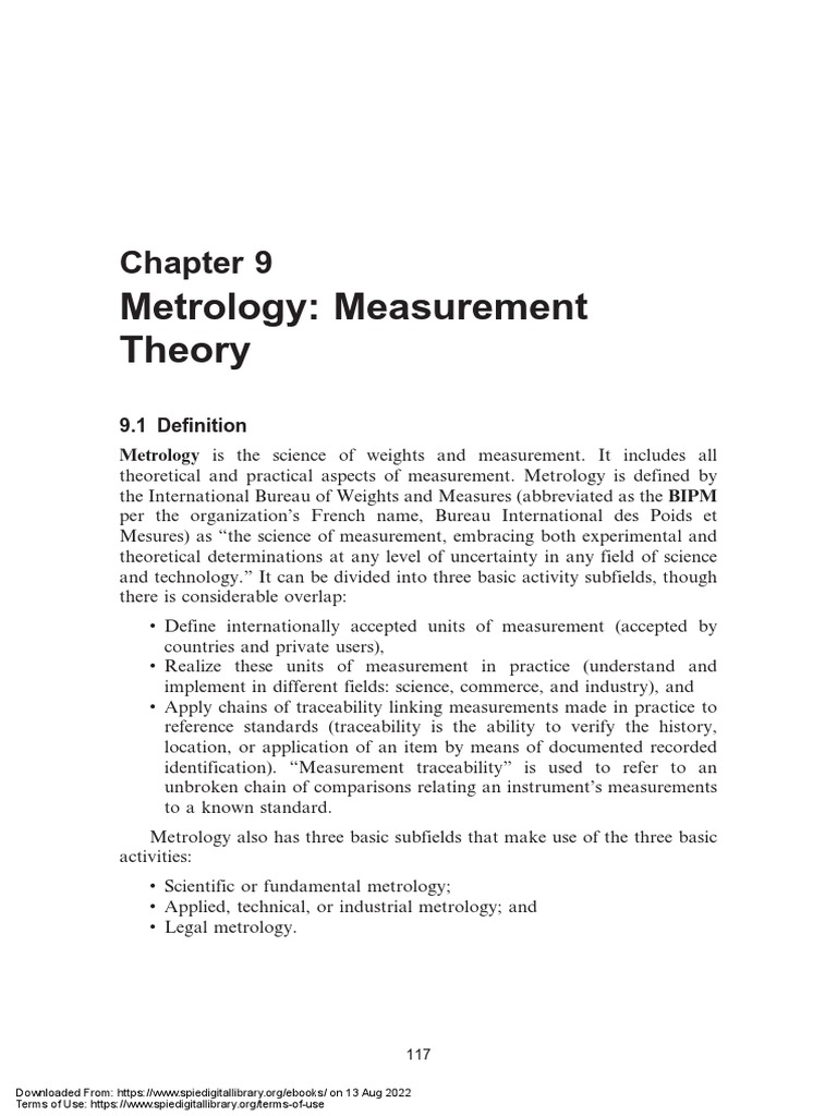 Metrology Measurement Theory 9.1 Definition PDF Metrology