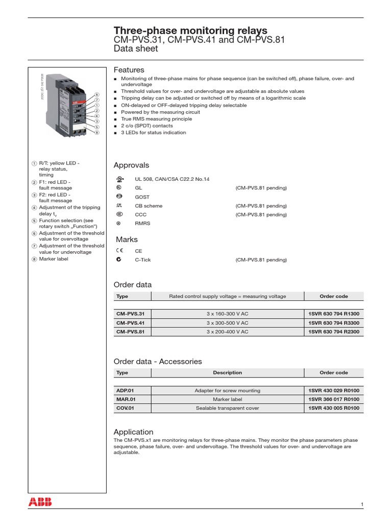 ThreePhase Monitoring Relays CMPVS.31, CMPVS.41 and CMPVS.81 Data