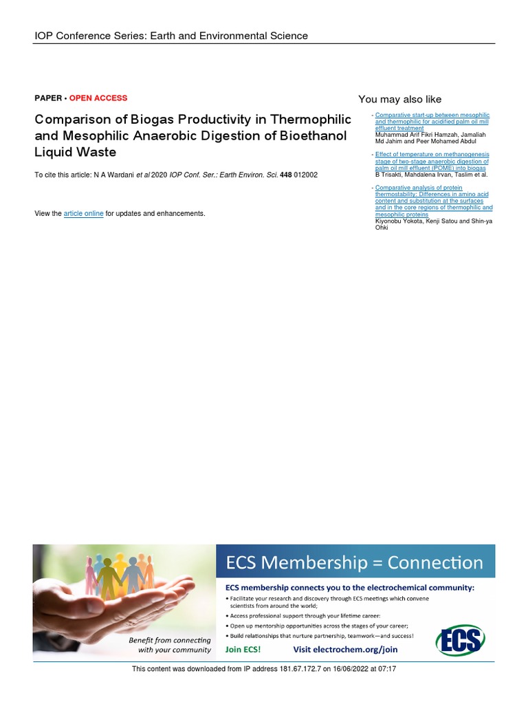 Comparison of Biogas Productivity in Thermophilic and Mesophilic ...