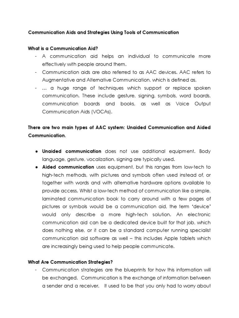 Enabling Effective Communication An Overview of Communication Aids
