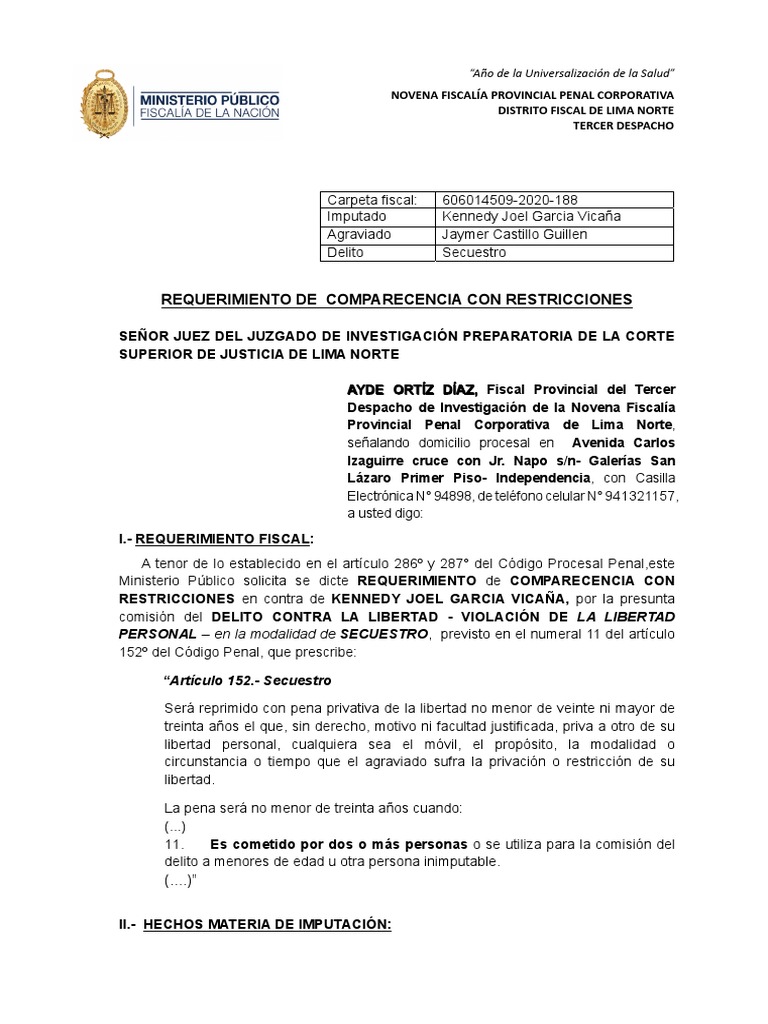 Requerimiento de Comparecencia Restringida | PDF | Derecho penal ...