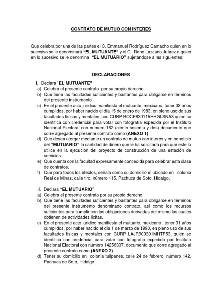 Contrato de Mutuo Con Interés | PDF