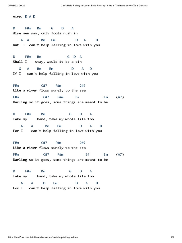 Can't Help Falling In Love Elvis Presley Cifra e Tablatura de