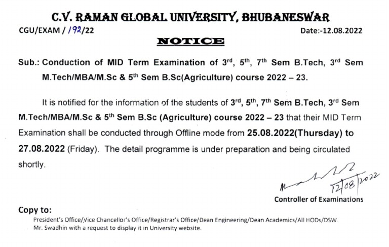 Conduction of MID Term Examination of 3rd, 5th, 7th Sem 2022 - 23. | PDF
