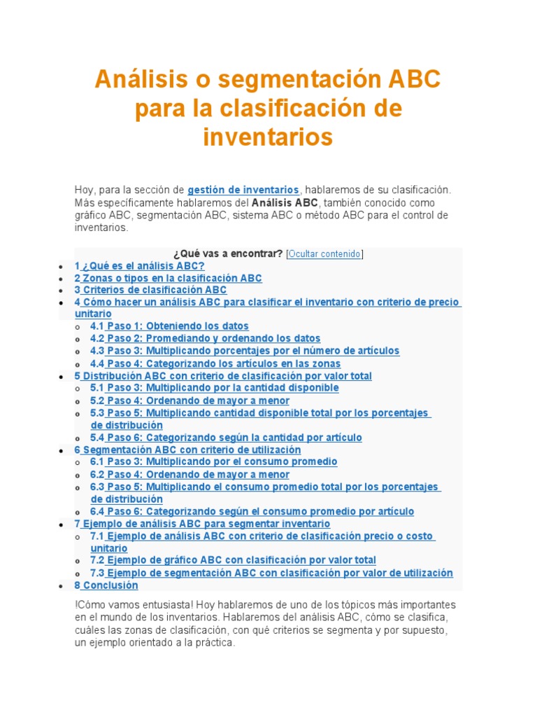 Análisis o Segmentación ABC para La Clasificación de Inventarios | PDF ...