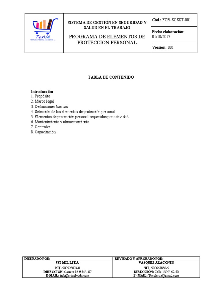 Programa de Epp | PDF | Administración de Seguridad y Salud Ocupacional ...