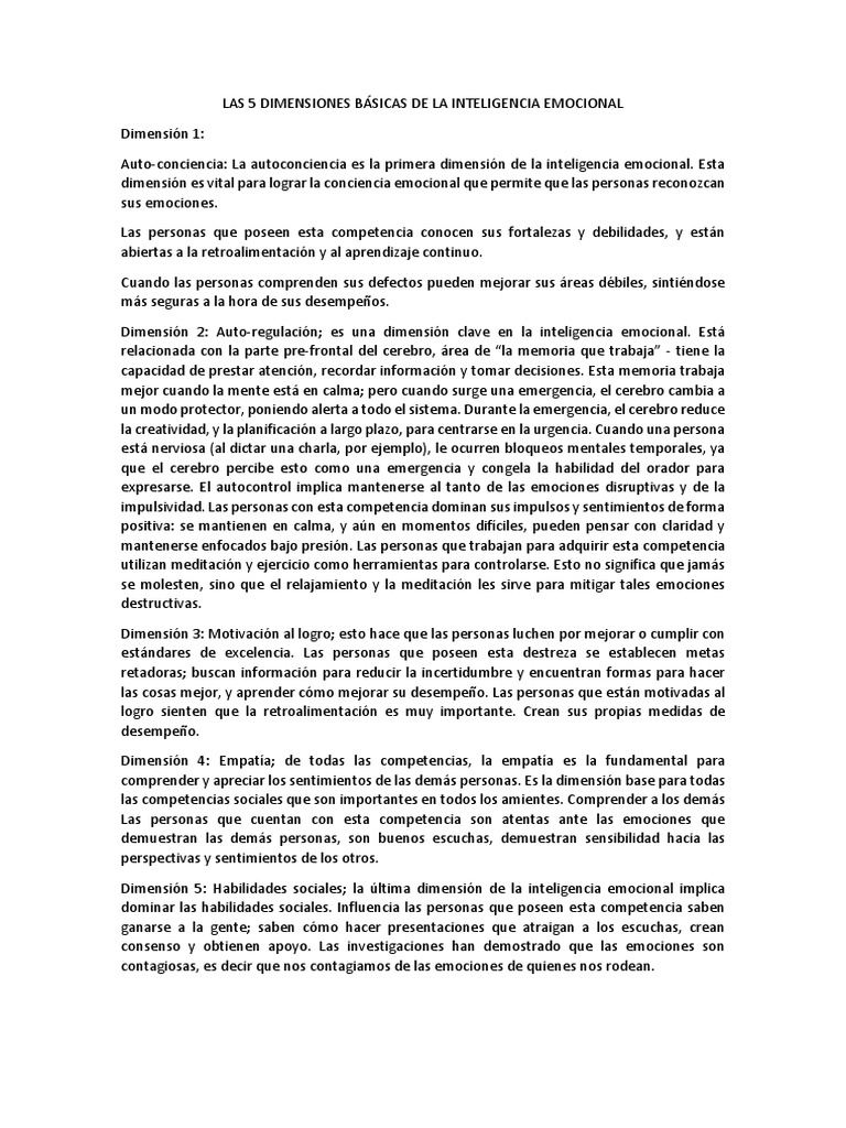 5 Dimensiones de la Inteligencia Emocional | PDF | Las emociones ...