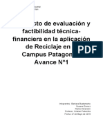 "Proyecto de Evaluación y Factibilidad Técnica-Financiera en La Aplicación de Reciclaje en El Campus Patagonia" N°1