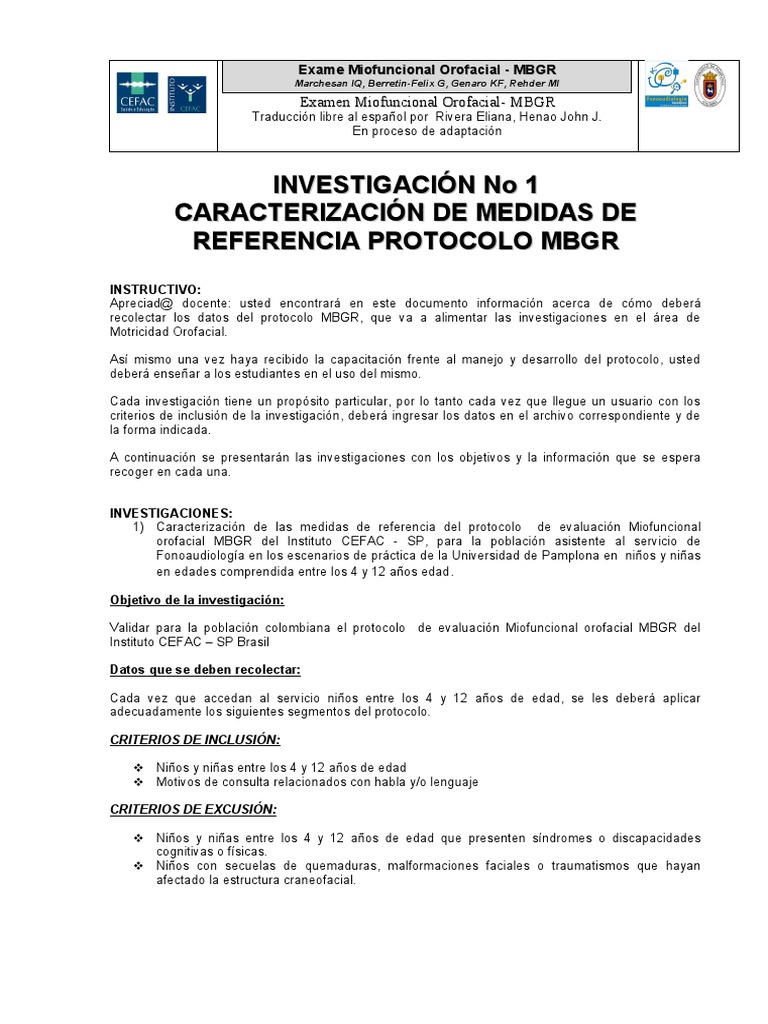 Protocolo MBGR para Evaluación Orofacial | PDF | Boca | Cabeza y cuello ...