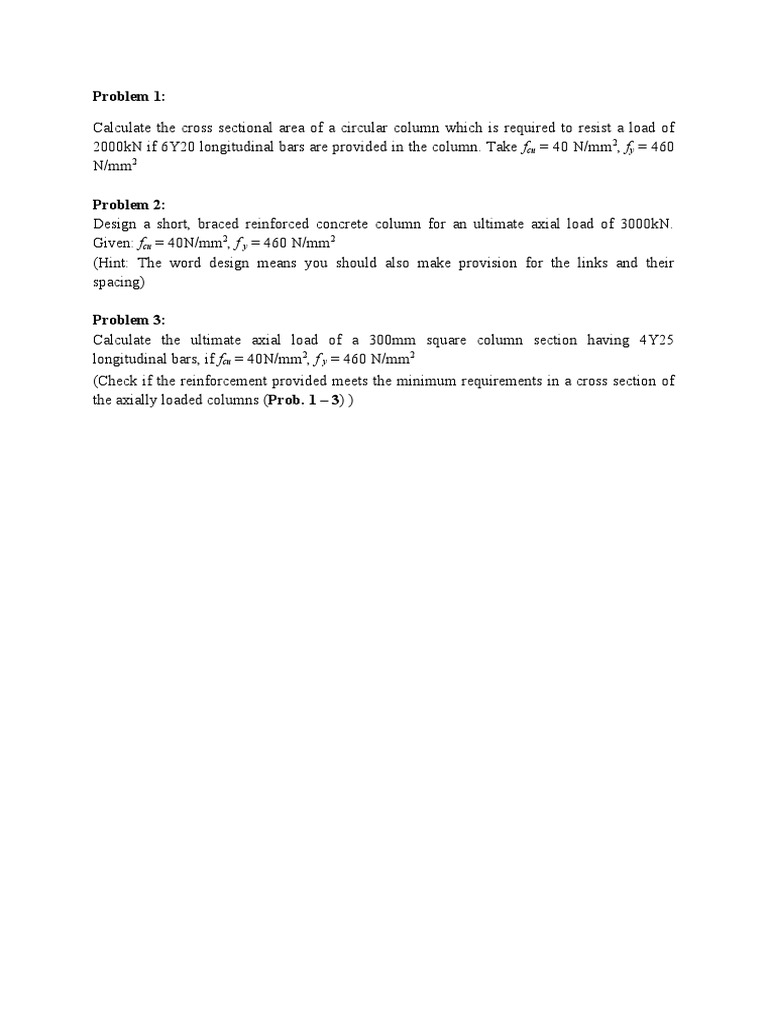 Reinforced Concrete Column Design Problems | PDF