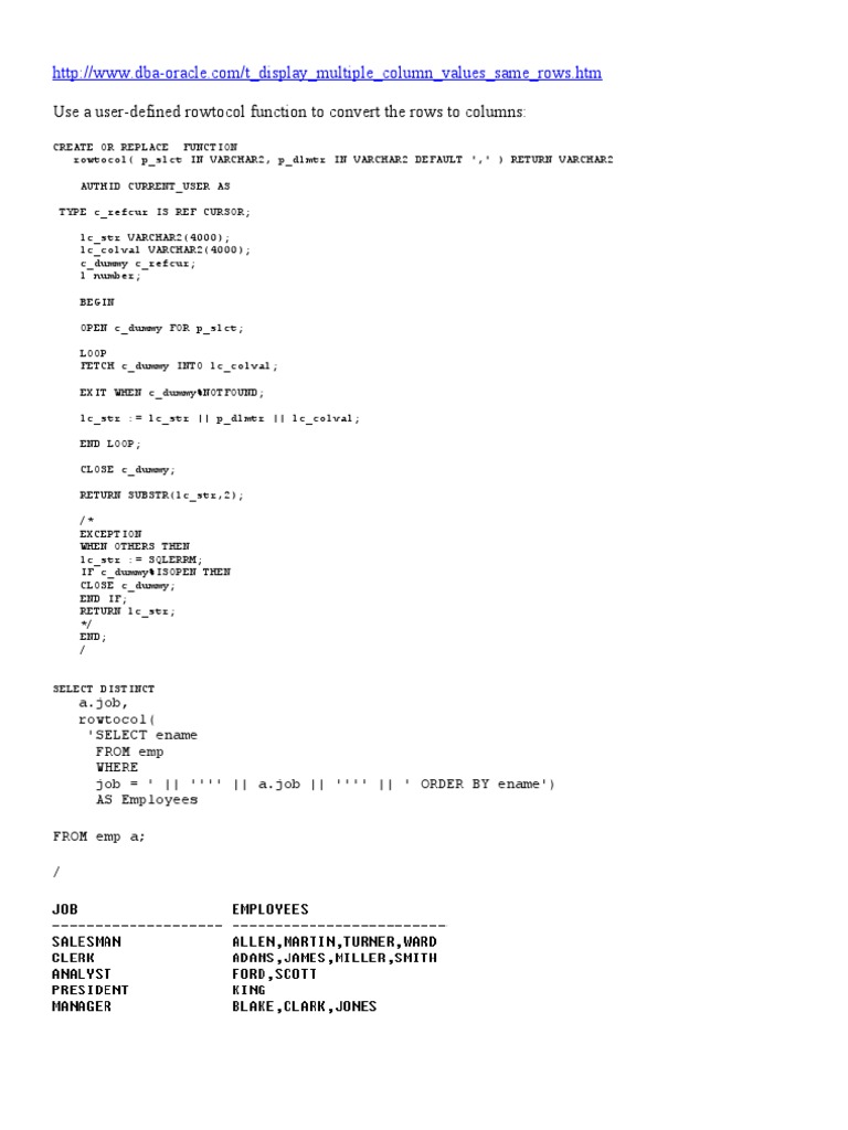 Oracle SQL Row to Column Conversion | PDF | Information Retrieval | Data