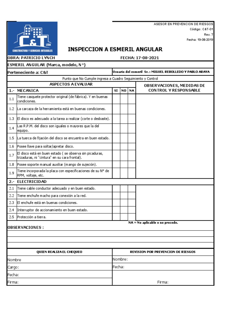 Checklist esmeril angular Andrea 2020 | PDF | Bienes manufacturados ...