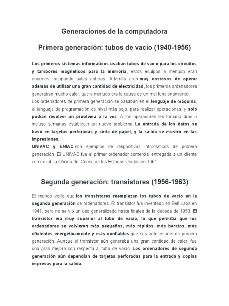 Evolución de las Generaciones de Computadoras | PDF | Hardware de la ...