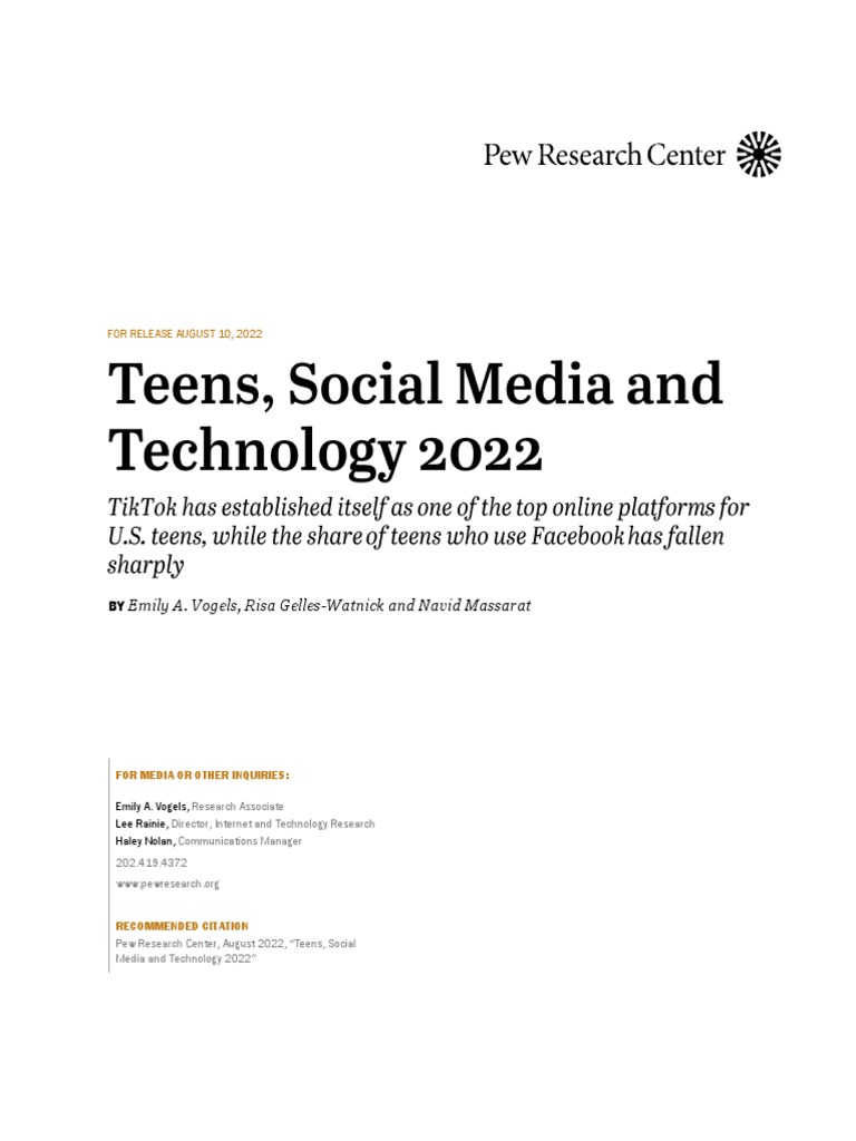 Teens Social Media and Technology | PDF | Social Media | Popular ...