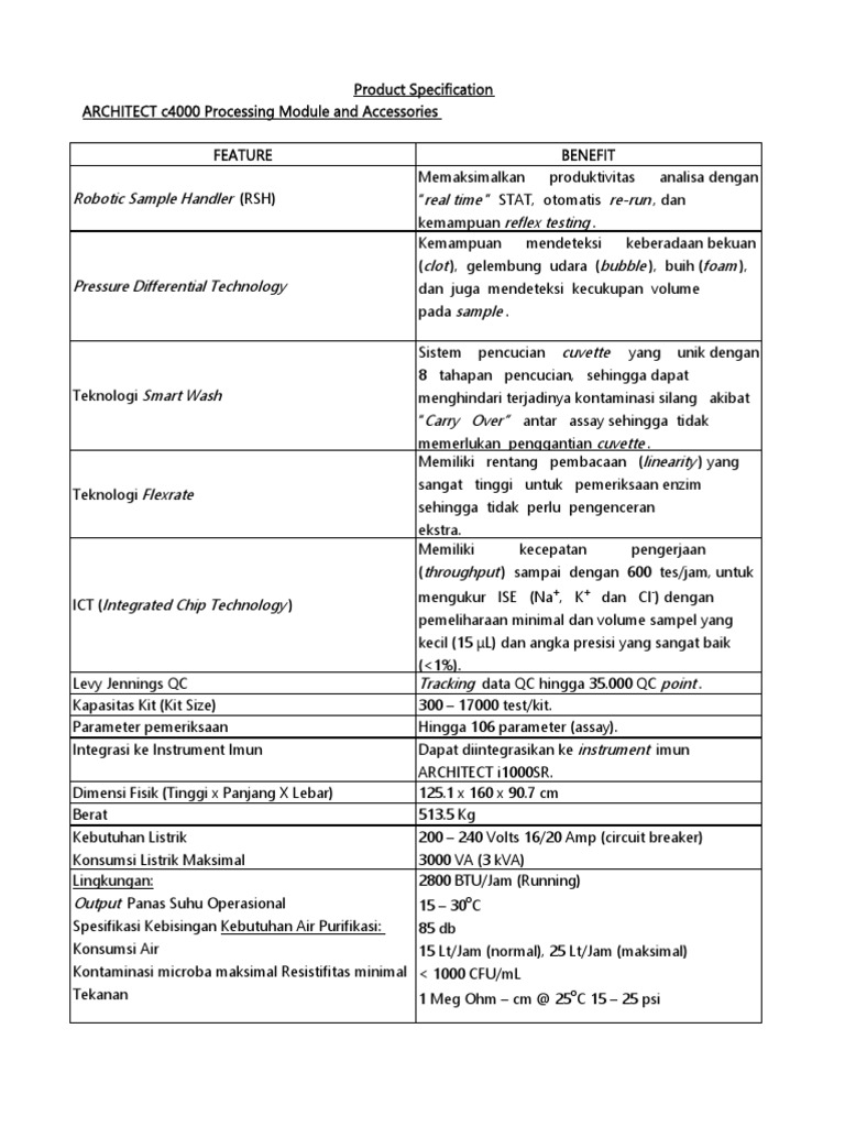 Spesifikasi Alat ARCHITECT c4000 | PDF | Teknologi & Rekayasa