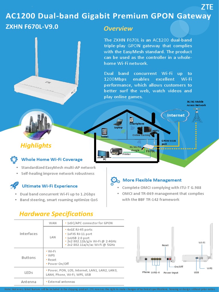 ZXHN F670L V9.0 Datasheet | PDF | Wi Fi | I Pv6