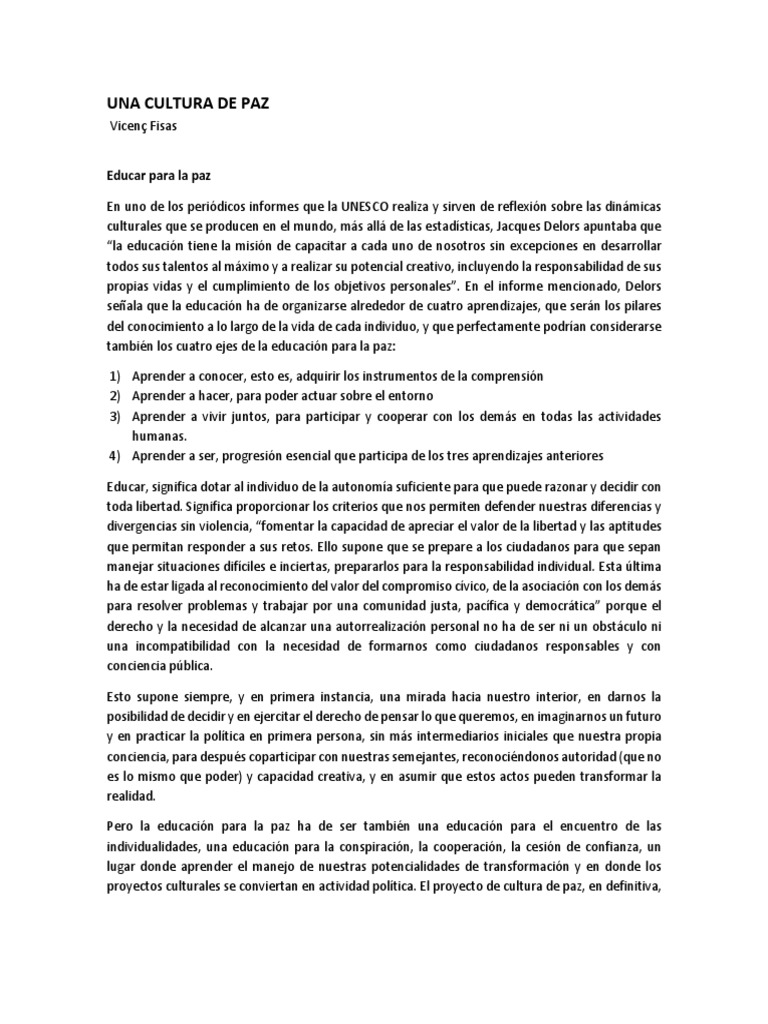Educación para una Cultura de Paz | PDF | Aprendizaje | Paz