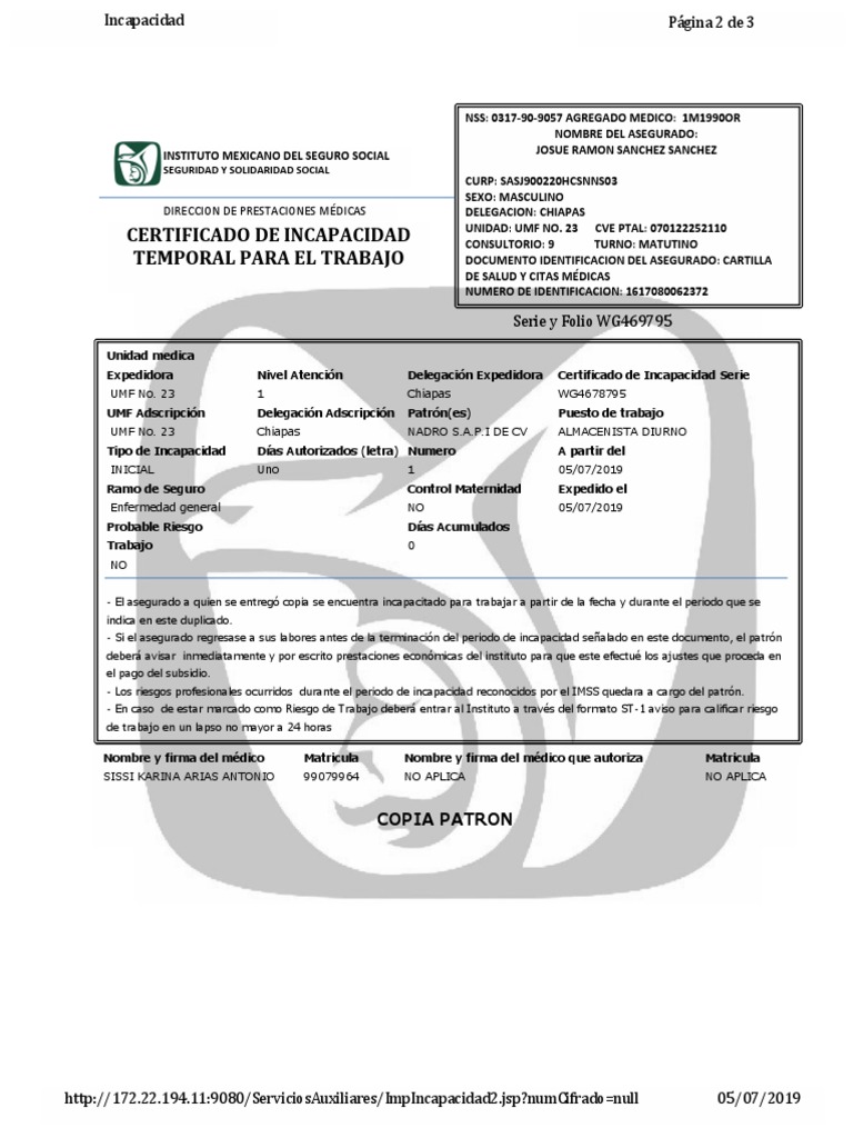 Certificado de Incapacidad IMSS | PDF | Ciencias de la Salud