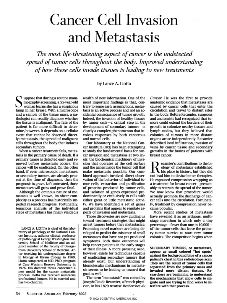 Cancer Cell Invasion and Metastasis | PDF | Metastasis | Cancer