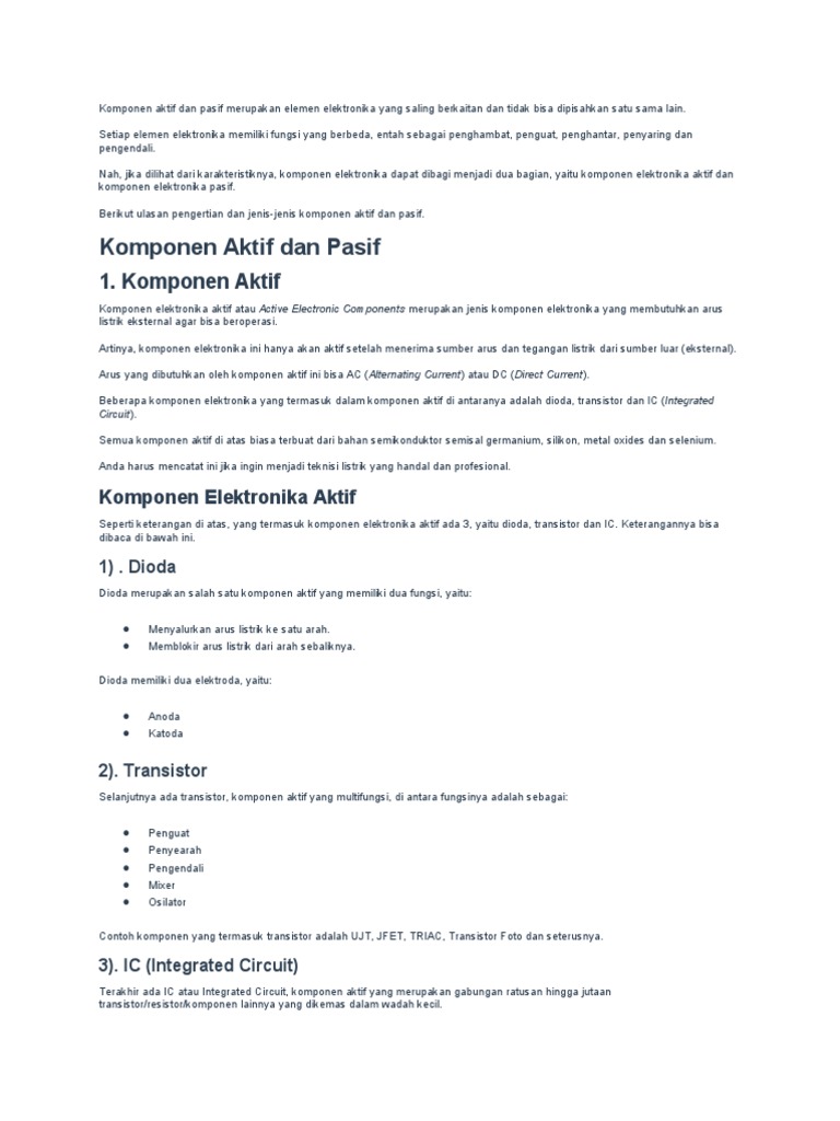 Komponen Aktif Dan Pasif Merupakan Elemen Elektronika Yang Saling