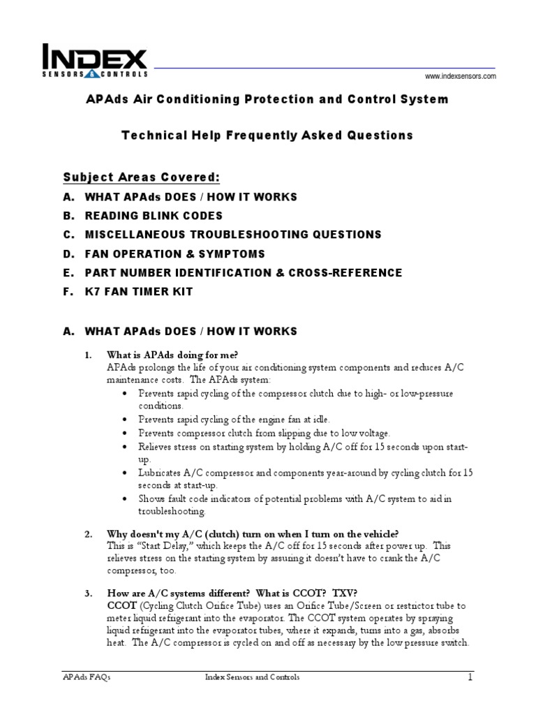 Apads air conditioning protection and control system technical help