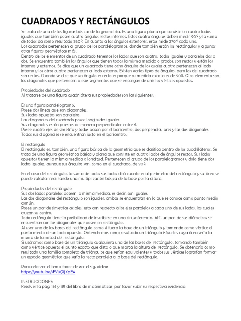 Cuadrados y Rectángulos: Propiedades Geométricas | PDF | Rectángulo ...