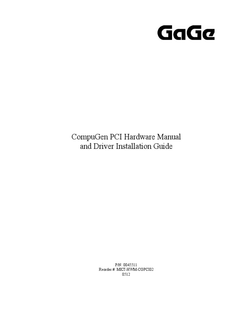 Compugen Pci Hardware Manual and Driver Installation Guide: P/N ...