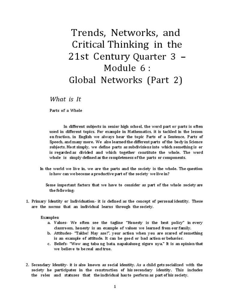 Trends, Networks, and Critical Thinking in The 21st Century PDF Society Attitude (Psychology)