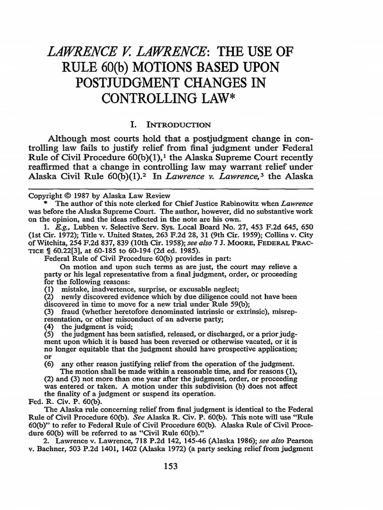 Lawrence v. Lawrence Caselaw Rule 60 (B) Motion PDF Judgment (Law