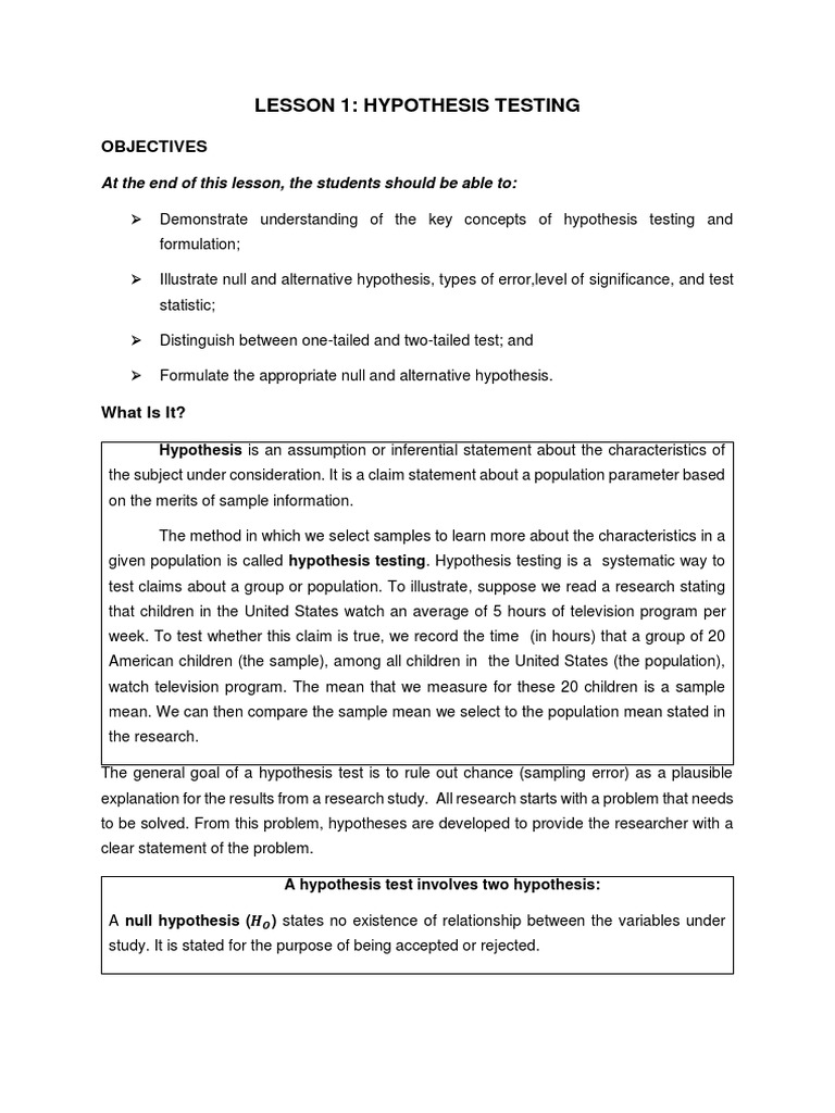 Understanding Hypothesis Testing Basics | PDF | Type I And Type Ii ...
