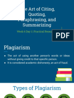 The Art of Citing, Quoting, Paraphrasing, and Summarizing: Week 6 Day 1 - Practical Research 1
