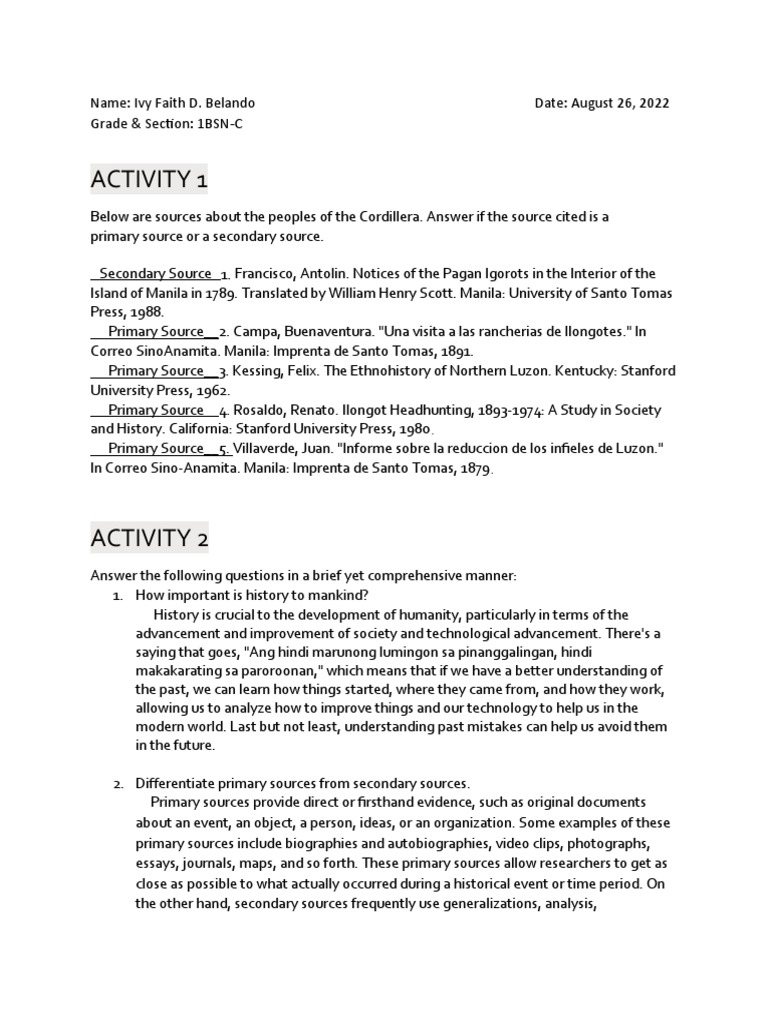 HIS101 - Act 1&2 | PDF | Primary Sources | Science