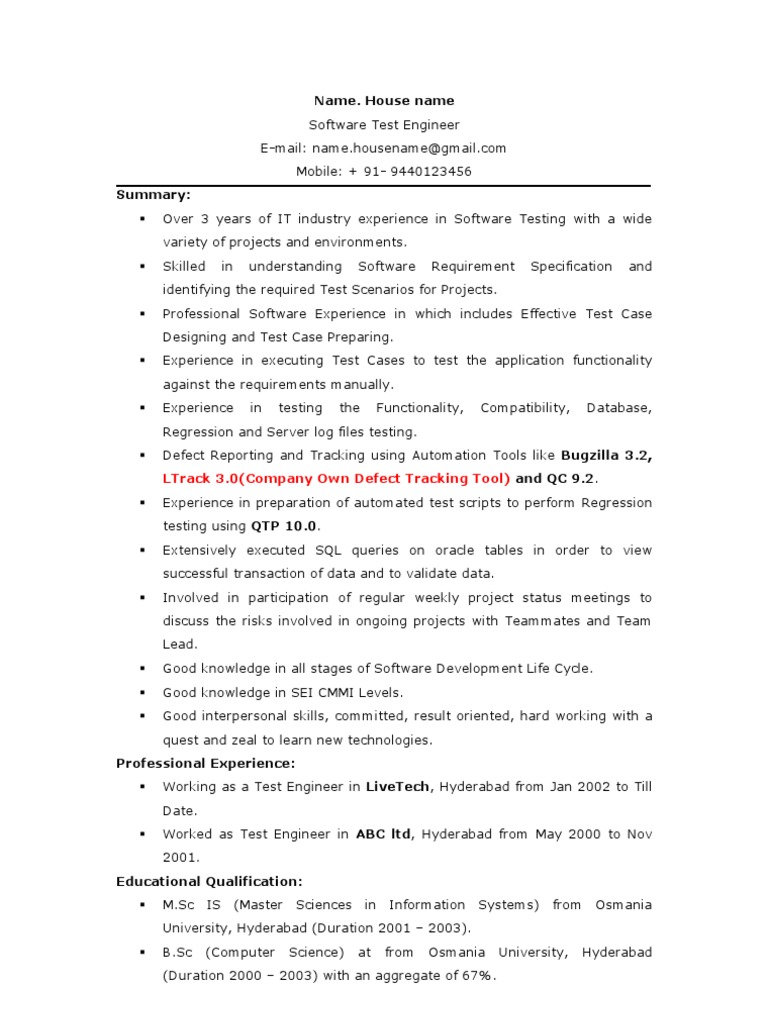 Software Test Engineer Resume | PDF | Oracle Database | Scripting Language