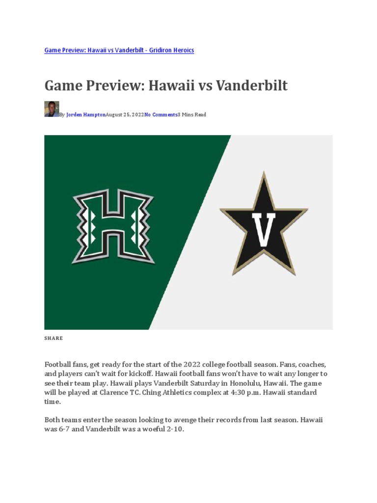 hawaii vs vanderbilt PDF Quarterback Ncaa Division I Fbs Football