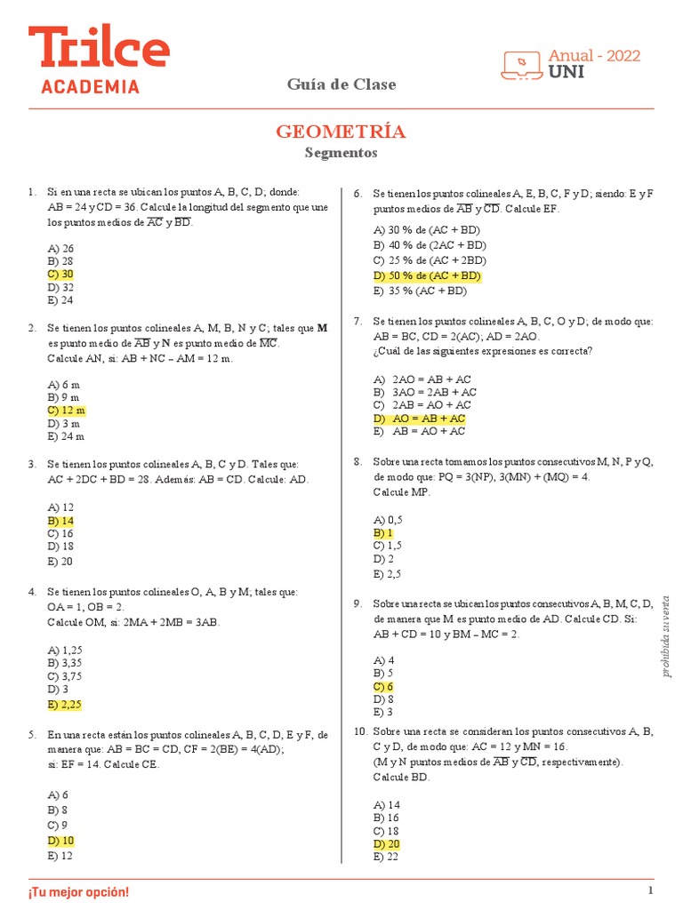 Ejercicios de Segmentos y Puntos Colineales | PDF | Geometría | Matemáticas