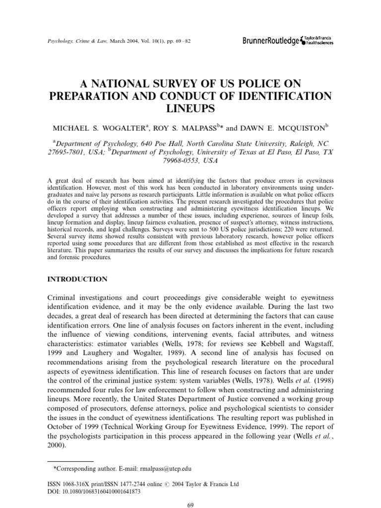 A National Survey of Us Police On Preparation and Conduct of ...